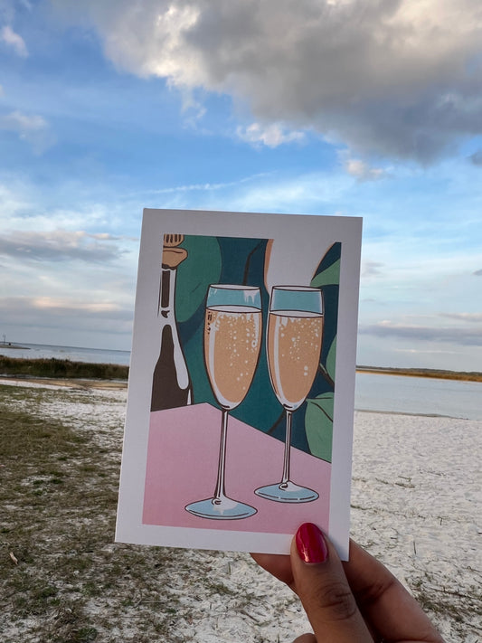 Champagne glass greeting card