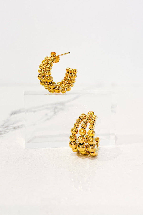 Natural Elements Gold Triple Beaded Earrings