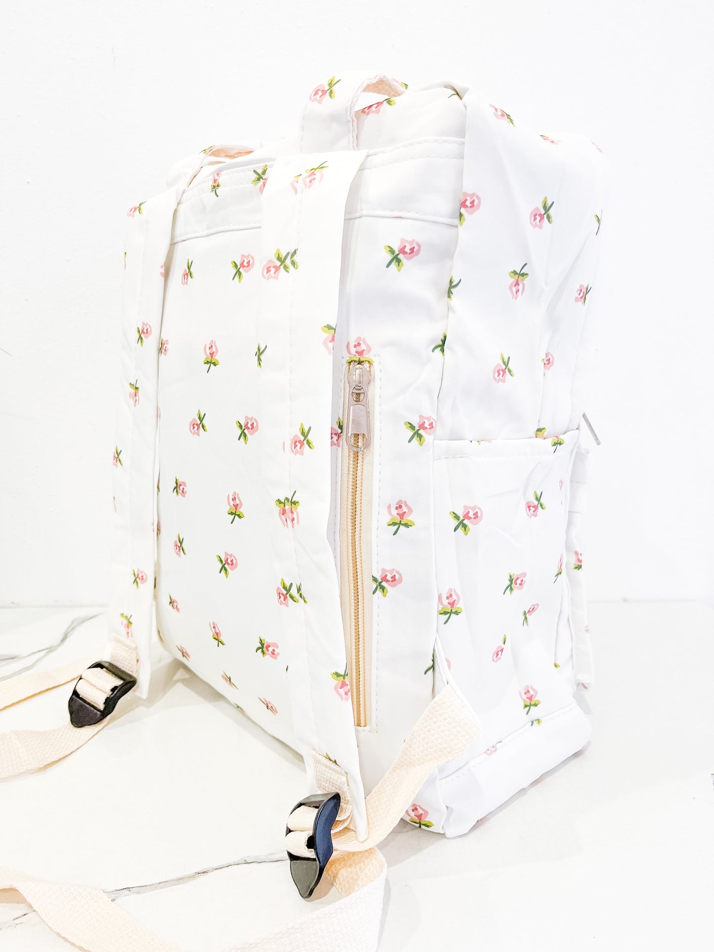 Cream Rose Print Backpack